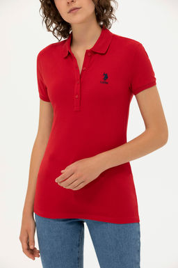 U. S. Polo Assn Женская красная базовая футболка с воротником-поло - U.s. polo assn фото 6