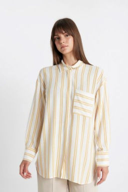 Relax Fit Cizgili Viskon Uzun Kollu Tunik