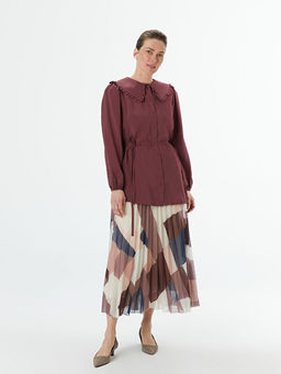 Beli Lastikli Desenli Kad?n Pileli Etek