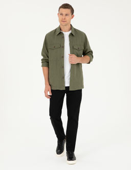 Haki Regular Fit %100 Keten G_mlek Ceket