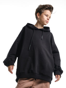 Худи спортивное оверсайз с капюшоном удлиненное с принтом UD 8034 черный