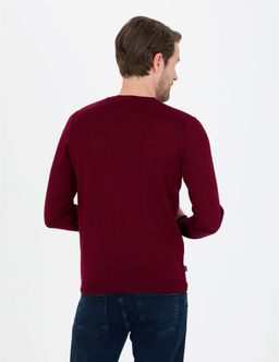 K_rm_z_ Slim Fit Bisiklet Yaka Y_n Kar___ml_ Basic Triko Kazak