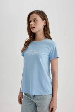 Футболка обычного кроя с круглым вырезом и принтом из чесаного хлопка с короткими рукавами - Defacto фото 5