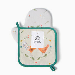 Набор кух. Этель Курочка и петух варежка-прихватка 20х28см, прихватка 19х19см,100% хл  фото 4