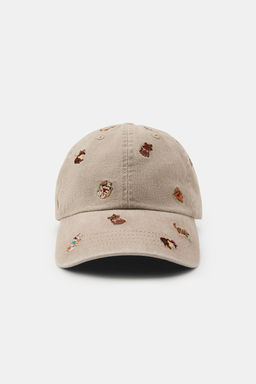 GORRA SARGA BORDADOS GATOS / Beige