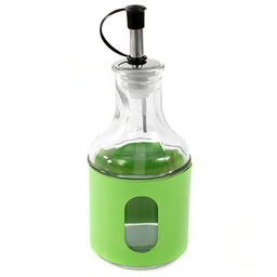 Бутылка для масла стеклянная В юбке 200мл, д6,5см, h16см, дозатор из нержавеющей стали, в металлической оплетке, микс цвета, цветная коробка (Китай) - Домашняя мода фото 2