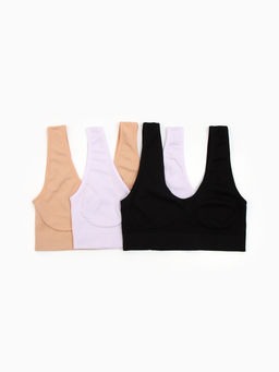 Топы бесшовные MINAKU, набор 3 шт., размер 52, цвет белый, чёрный, бежевый