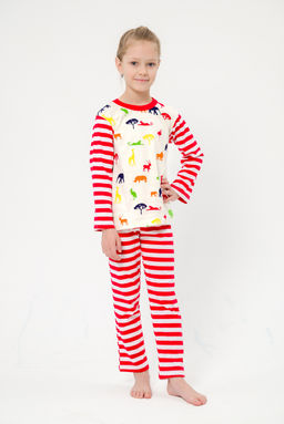 Пижама детская из джемпера и брюк без манжет из интерлока Сафари красный полоса - Амадэль фото 29