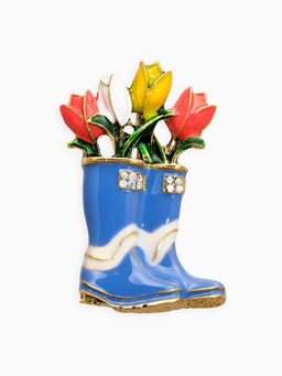 Брошь «Цветы Тюльпанов в Сапогах», цветная в чернёном золоте