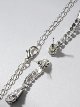 Набор 2 предмета: серьги, колье Листопад капли, цвет чёрно-белый в серебре, 45 см