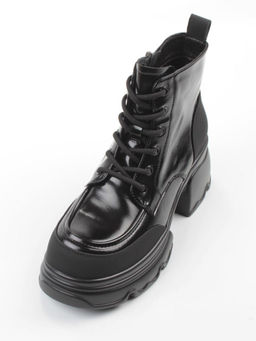 01-F591-1 BLACK Ботинки демисезонные женские (натуральная кожа, искусственная кожа)
