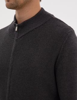 Koyu Antrasit Melanj Slim Fit Fermuarl_ Triko H_rka