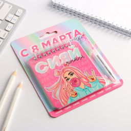 Подарочный набор, блокнот, 48 листов и ручка пластик «С 8 марта, детка»