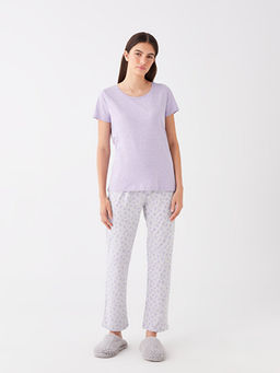 Bisiklet Yaka Desenli K?sa Kollu Kad?n Pijama Tak?m?