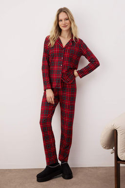 Trendyolmilla K?rm?z? Ekoseli Yumusak Hissiyatl? F?rcal? Kumas Uyku Bantl? Orme Pijama Tak?m? THMAW24PT00100  фото 25