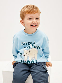 Bisiklet Yaka Uzun Kollu Bask?l? Erkek Bebek Sweatshirt