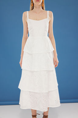Trendyolmilla Ekru Etegi Belden Ac?lan S?rt? Baglama Detayl? Maxi Brode Dokuma Elbise TWOSS25EL00295  фото 4