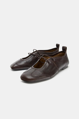LEATHER LACE-UP BALLET FLATS - Zara фото 4