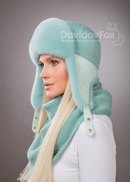 Комплект ушанка норка трикотаж мята, косынка