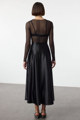 Siyah A Line/Can Form Maxi Saten Orme Etek TWOAW25ET00111