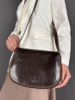 Сумка женская Sefaro Exotic из телячьей кожи гладкая матовая коричневая средняя  фото 7