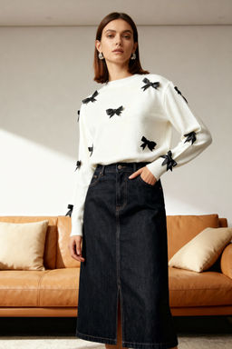 Ekru Yumusak Dokulu Kurdele/Fiyonk Detayl? Triko Kazak TWOAW25KZ00155