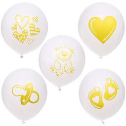 Воздушные шары 25 шт, 10"/25см "Здравствуй, Солнышко", Белый/золото