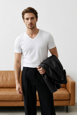TRENDYOL MAN Vizon Slim/Dar Kesim Basic V Yaka K?sa Kollu %100 Pamuklu T-Shirt TMNSS19BO0002 - Trendyolmilla фото 35