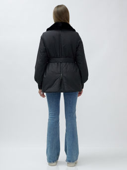 Полупальто зимнее женское с норкой люкс класса черного цвета 8632Ch - Mtforce фото 10