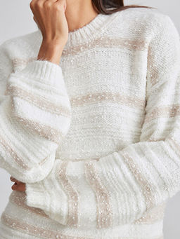 Bisiklet Yaka ?izgili Oversize Kad?n Triko Kazak