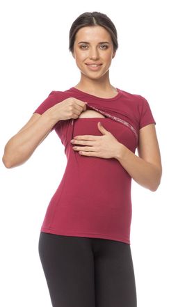 Футболка для кормящих мам с принтом, бордо