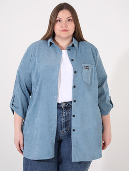 Рубашка из микровельвета больших размеров женская - Almond фото 2