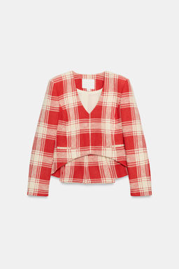 CHAQUETA ENTALLADA CUADROS ZW COLLECTION / Blanco / Rojo - Zara фото 3