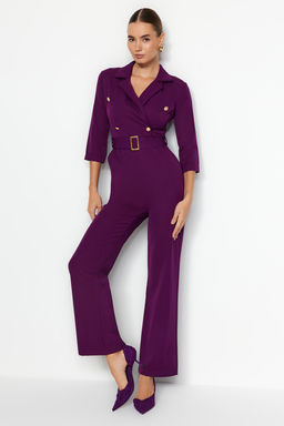 TRENDYOLMILLA Kemerli Kruvaze Yaka Dokuma Tulum TWOAW23TU00017 фото 2