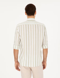 Рубашка Pierre Cardin Regular Fit зеленая с примесью льна