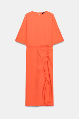 VESTIDO MIDI DRAPEADO ZW COLLECTION / Coral rojo - Zara фото 8