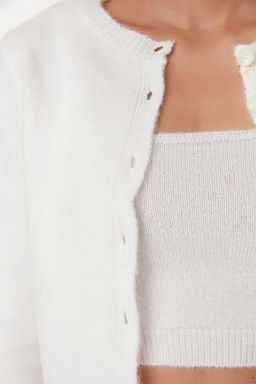 Ekru Crop Yumusak Dokulu 2li Bluz-H?rka Triko Tak?m TWOAW21HI0107