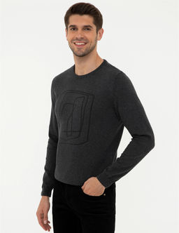 Gri Melanj Slim Fit Bisiklet Yaka Triko Kazak - Pierre cardin фото 3