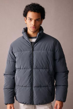 Slim Fit Sisme Mont Dar Kesim Dik Yaka Astarl? Fermuarl? Cift Cepli