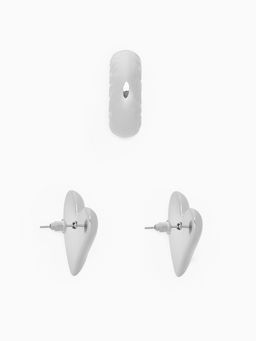 Серьги и каффы QF Сердечки, набор, бублик, цвет серебро  фото 2