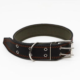Ошейник комбинированный кожа/брезент, 83 х 4.5 см, ОШ 50-70 см, чёрный - Пижон фото 2