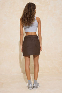 Kahverengi Kaplamal? Mini Denim Etek TWOSS26ET00003 - Trendyolmilla фото 6