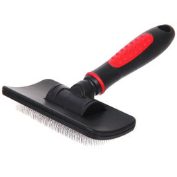 Расческа - пуходерка для животных "ПРОФФ - МОЙ БРО", прорезиненная ручка, цвет красный/черный, 12*17,5см
