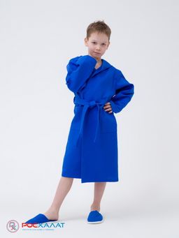 Детский вафельный халат с капюшоном синий В-07 (16)