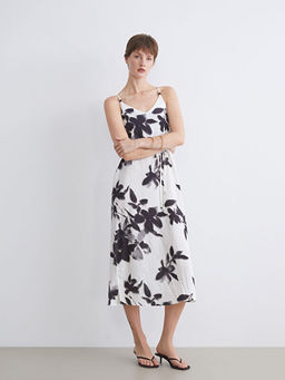 V Yaka ?i?ekli Ask?l? A Kesim Elbise