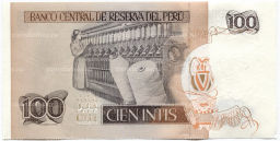 Банкнота 100 инти 1987 года Перу