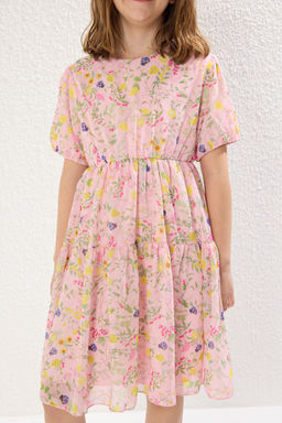 Pembe K?z Cocuk Mini Me Cicekli Dokuma Anne-K?z Bayraml?k Elbise TKDSS25EL00056 - Trendyolmilla фото 4