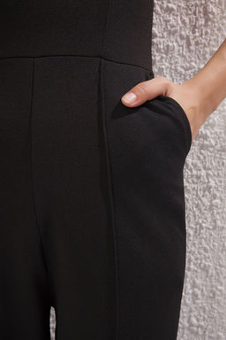 TRENDYOLMILLA Siyah Relaxed/Rahat kal?p Cep Detayl? Straplez Krep Esnek Orme Tulum TWOSS25TU00051  фото 3
