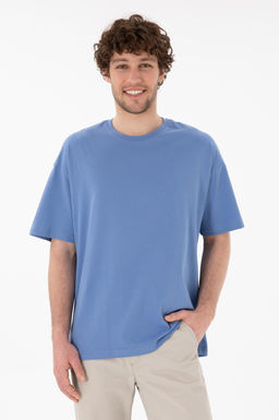 Erkek Oversize Fit Bisiklet Yaka Koyu Mavi Ti__rt Sepette S_rpriz _ndirim
