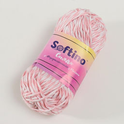 Пряжа для вязания спицами, крючком светящаяся 100% лавсан Softino «Сияй», меланж 50 г, 50 м, бело-розовая